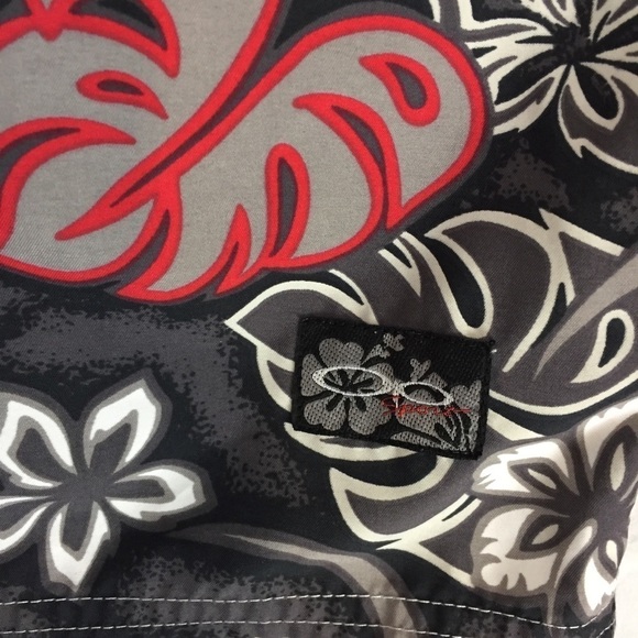 OP Sport Board Shorts Mens XL Gray Red Graphic Swim Trunks Drawstring Mesh Lined - Picture 7 of 13